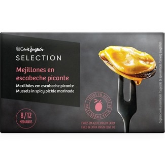 EL CORTE INGLES SELECTION Spicy marinated mussels PDO Mejillón de Galicia 8-12 mussels tin 69 drained weight g