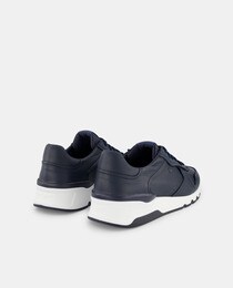 Men's low-top leather running shoes with panel design and decorative perforations