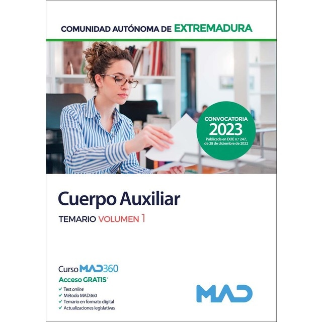 Cuerpo Auxiliar de la Administración de la Comunidad Autónoma de Extremadura. Temario volumen 1 (Tapa blanda)