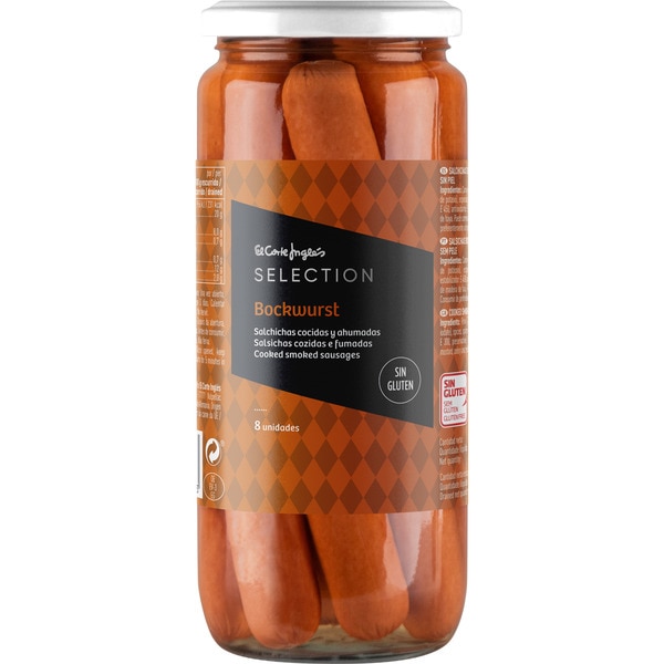 salchichas Bockwurst sin gluten 8 unidades frasco 360 g neto escurrido