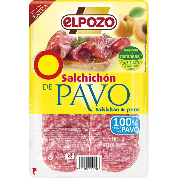 ELPOZO salchichón de pavo 100% en lonchas sin gluten sin lactosa envase 90 g