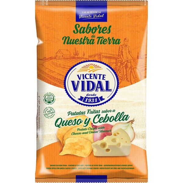 VICENTE VIDAL patatas fritas sabor a queso y cebolla Sin Gluten bolsa 125 g