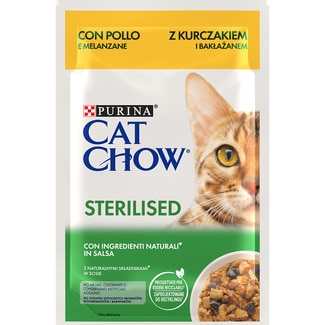 CAT CHOW Sterilised wet food with chicken and aubergine in gravy for sterilised adult cats bag 85 g
