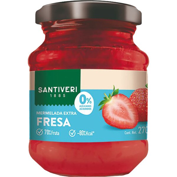 SANTIVERI mermelada extra de fresa 70% fruta y 0% azúcares añadidos frasco 270 g
