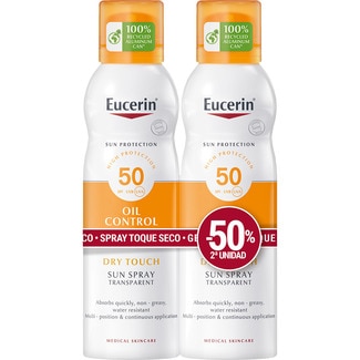 EUCERIN Sun Transparent protector solar SPF 50+ para piel sensible spray 2x 200 ml