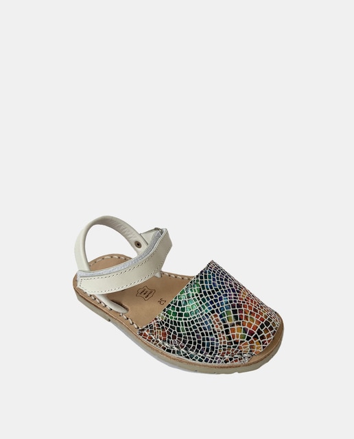 Sandales fille en cuir gravé multicolore à bride auto-agrippante