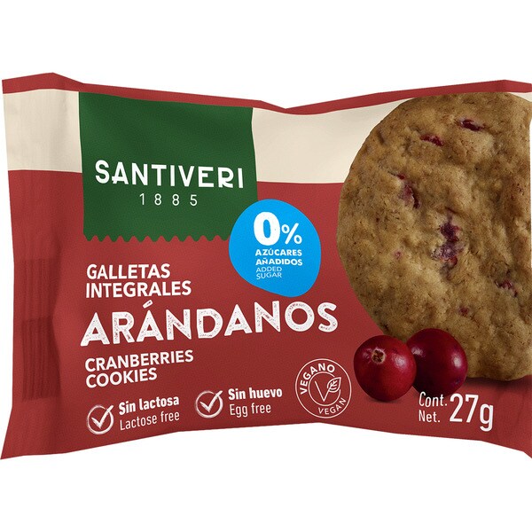 SANTIVERI galletas digestive con arándanos 0% azúcares añadidos envase 27 g envase individual