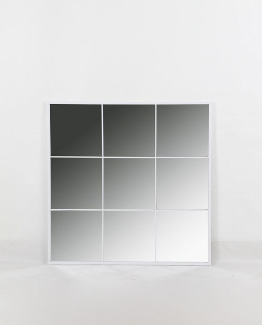 Espejo hierro cristal 90x2x90 ventana blanco