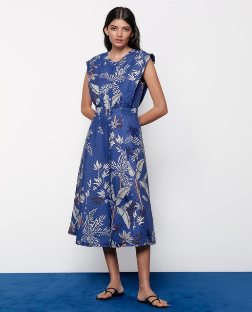 Vestido midi  con lino estampado