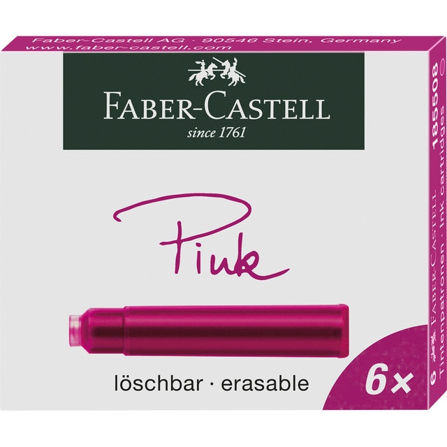 Estuche con 6 cartuchos de tinta Faber-Castell rosa.
