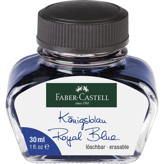 Tintero de 30 mi para plumas con convertidor Faber-Castell azul.