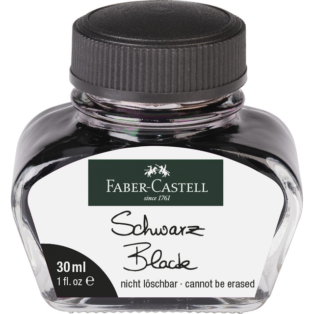 Tintero de 30 mi para plumas con convertidor Faber-Castell negro.
