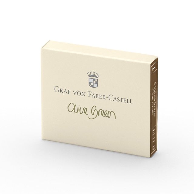 Estuche con 6 cartuchos de tinta Graf von Faber-Castell verde oliva.