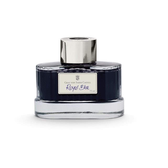 Tintero de 75 mi para plumas con convertidor Graf von Faber-Castell azul real.