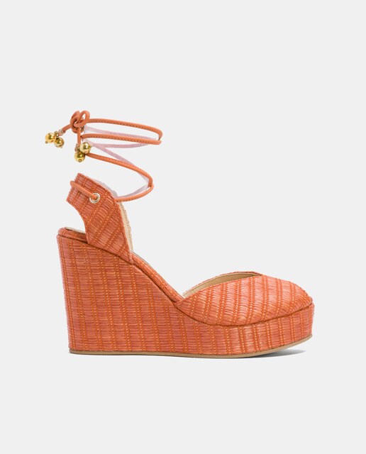 Mojacar women's wedge sandals in raffia with platform and ankle straps