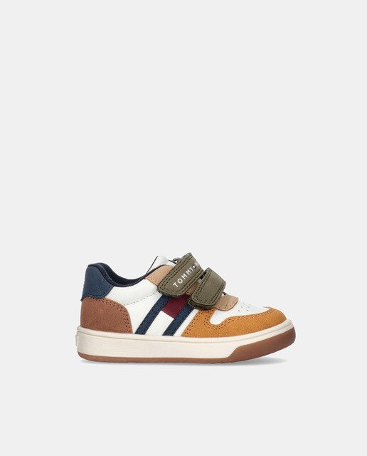 Baby boys' low-top basketball trainers with double adhesive strap