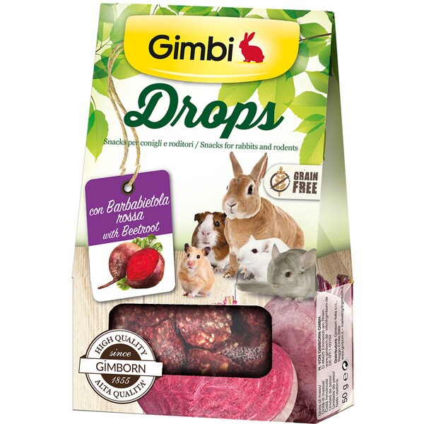 Drops Snacks für Kaninchen und Nagetiere mit roter Beete Grain Free Behälter 50 g