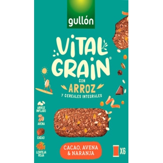 Gullón Bolachas Vital Grain com Arroz Cacau, Aveia e Laranja Pack 6 unidades embalagem 247 g