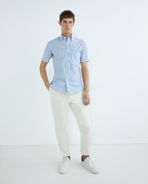 Short-sleeve casual checked shirt