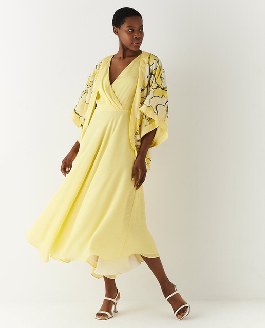 Vestido escote pico tafeta