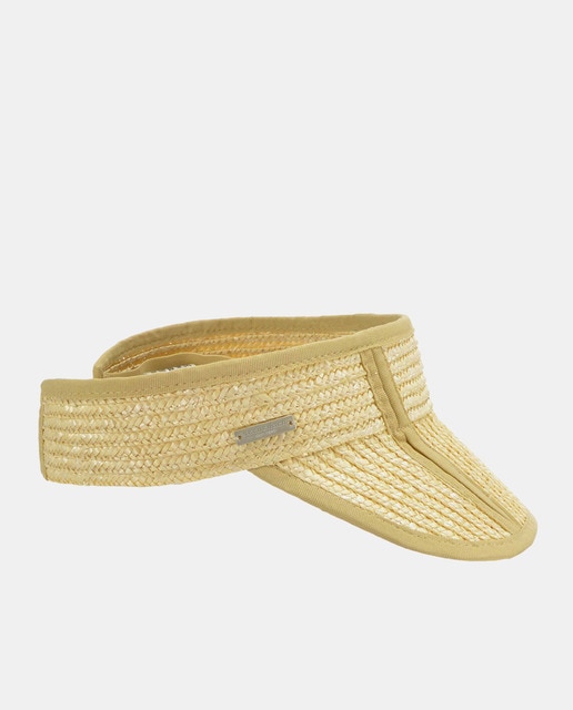 Visera plegable de paja trenzada con banda elástica.