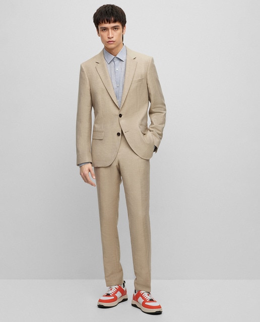 Traje de hombre slim fit en cambray de mezcla de lino