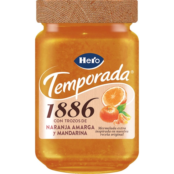 HERO 1886 mermelada con trozos de naranja amarga y mandarina de temporada frasco 290 g