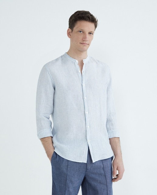 Camisa de hombre slim fit de lino cuello mao