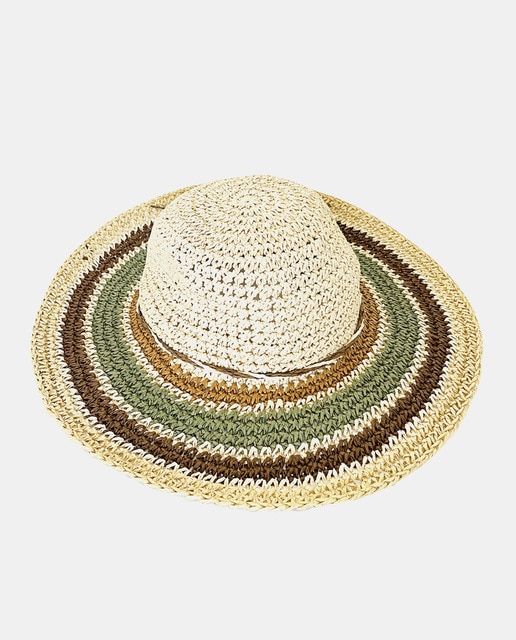Sombrero de papel en beige con rayas a contraste en ala