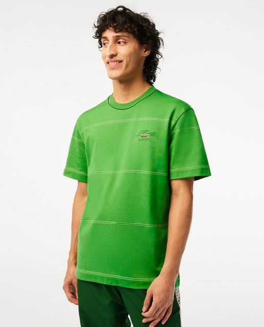 Lacoste - Camiseta de hombre en punto de algodón ecológico de rayas.