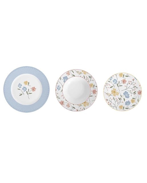 Vajilla set 18 porcelana 27x27x3 floral azul