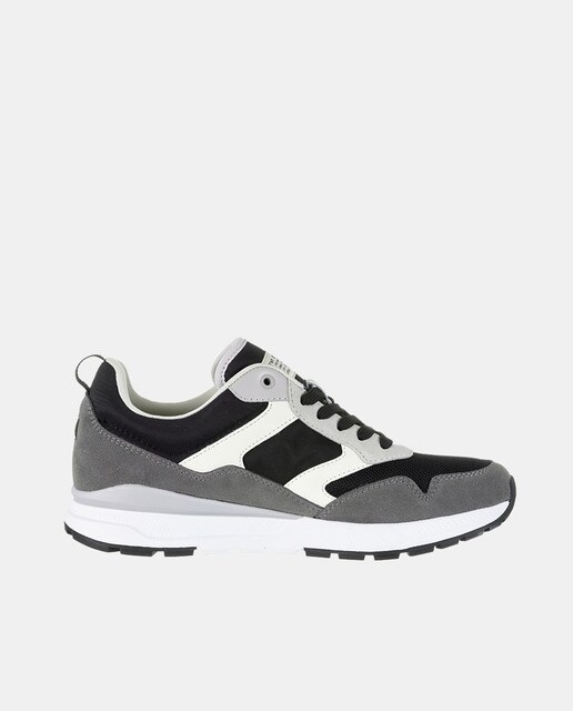 Men's navy blue low-top running trainers with logo and details in different colours