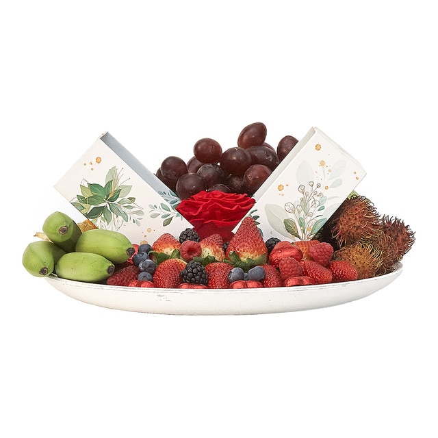 Cesta de frutas Artemisa con rosa liofilizada