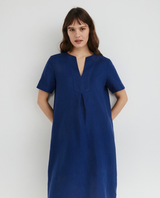 Vestido lino de manga corta
