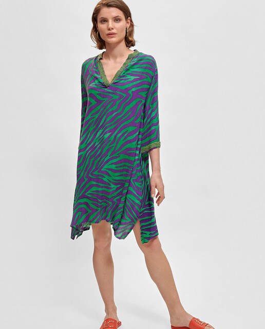 Green zebra print kaftan