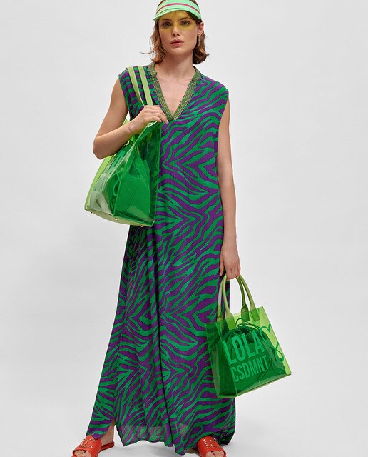 Green zebra print sleeveless kaftan