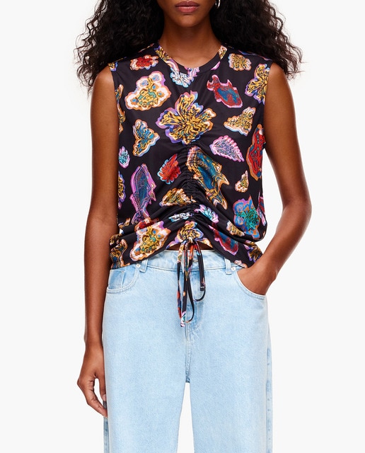 Camiseta canalé print Fish mujer