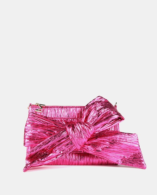 Cartera de mano pequeña de fiesta en fucsia con lazo en frontal