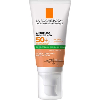 LA ROCHE POSAY fotoprotector solar facial Anthelios UV-MUNE 400 gel crema SPF50+ tubo 50 ml anti-brillos con un toque de color