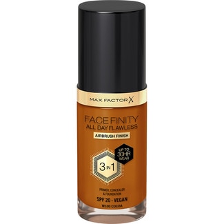 MAX FACTOR base de maquillaje líquida Facefinity All Day Flawless 3 In 1 SPF-20 tono W100 Cocoa dosificador 30 ml