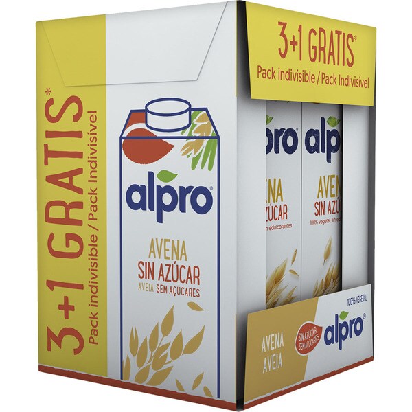 ALPRO bebida de avena sin azúcar 100% vegetal pack 3 briks 1 l + 1 l Gratis