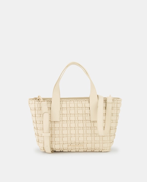 Tote en blanco con grabado de cuadros con bandolera
