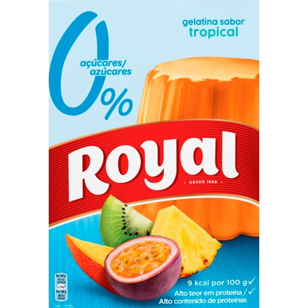 Gelatina de Frutos Tropicais 0% açúcares embalagem 31 g