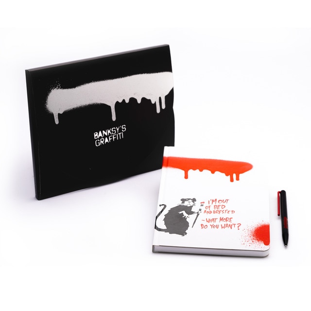 Bolígrafo y libreta edición limitada Banksy dibujo en rata Pininfarina Segno rojo y negro.
