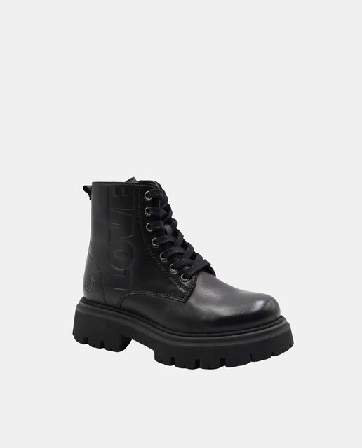 Botas de niña tipo militar en piel con cierre de cordones