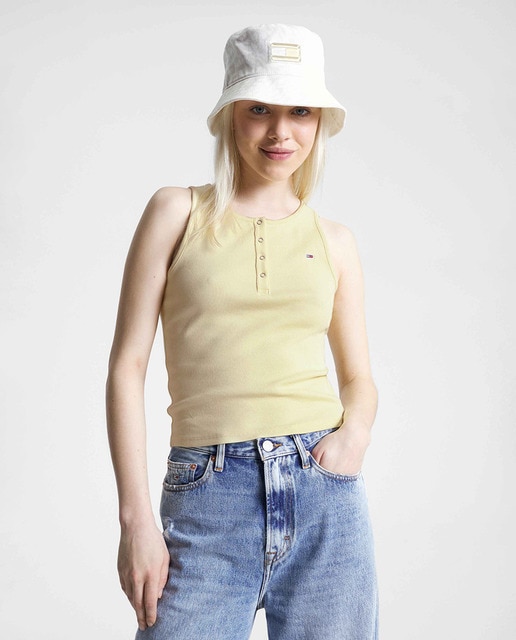 Top femme à bretelles et fermeture boutonnée