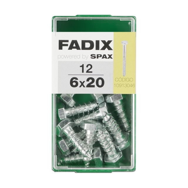 FADIX - Tornillo DIN 571 Cabeza Hexagonal y Rosca para Madera y Aglomerado Ø6 x 20 mm - Caja 12 Uds.