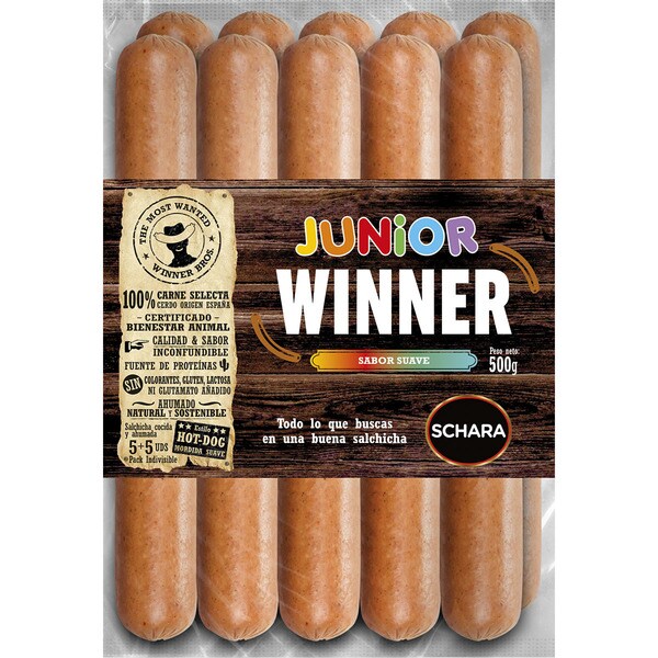 MICHAEL SCHARA salchichas Winner Junior cocidas sabor suave 10 piezas envase 250 g sin gluten sin lactosa