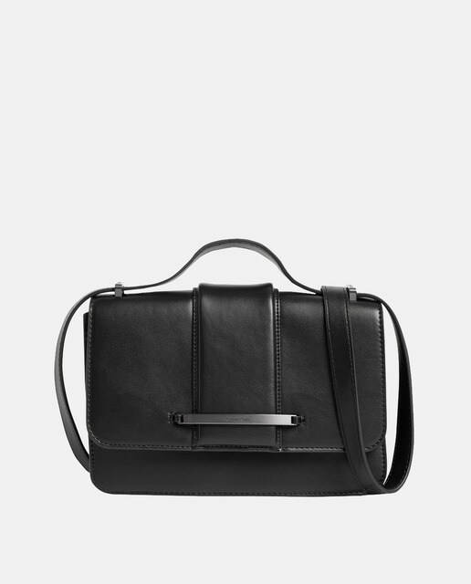Black messenger bag with an adjustable strap