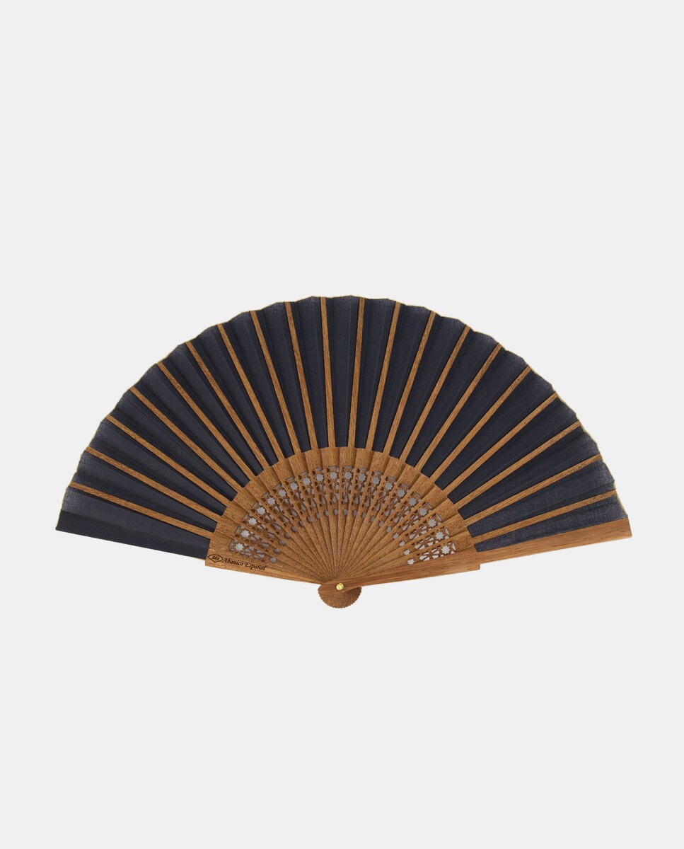 Folgado Romeu - Abanico de madera calada con tela ancha en negro.